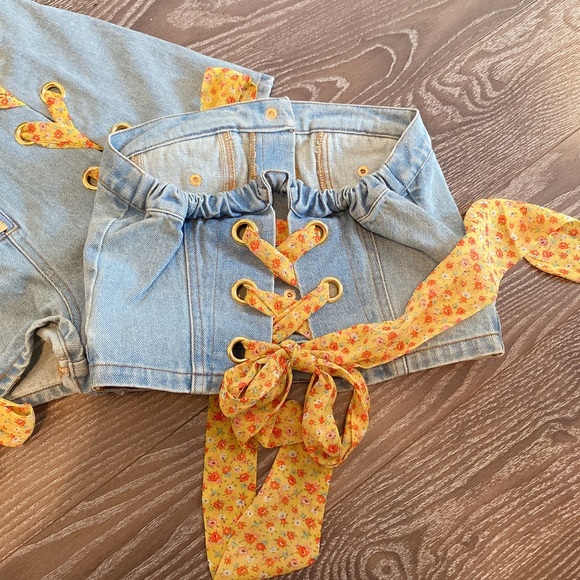 🆕denim set bustier+high waisted shorts M - Picture 3 of 8